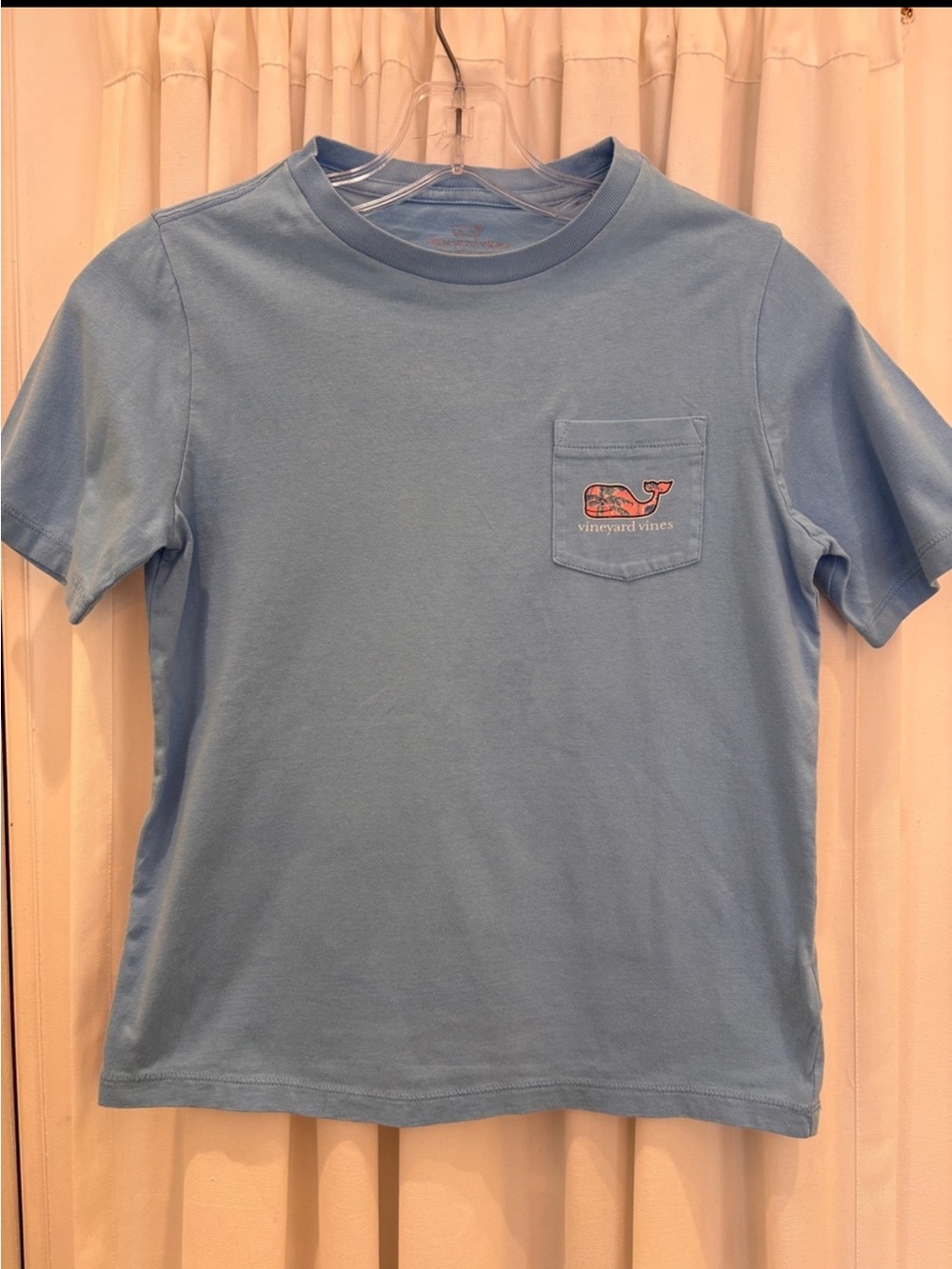 Vineyard Vines Kids Short-Sleeve Pocket Tee in Light Blue with Whale Patch